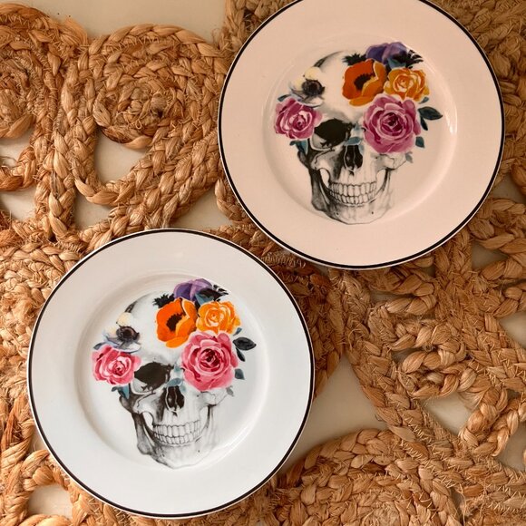 Ciroa Floral Skull Flowers 'Wicked' Series - Set of 4 Dessert Plates - Rare - Picture 8 of 8